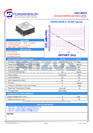 V621ME07 datasheet - LOW COST - HIGH PERFORMANCE VOLTAGE CONTROLLED OSCILLATOR