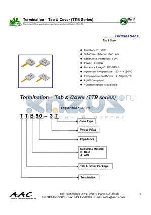 TTB50-150TZ datasheet - Termination - Tab & Cover (TTB Series)