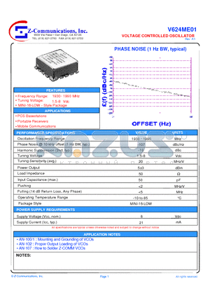 V624ME01 datasheet - LOW COST - HIGH PERFORMANCE VOLTAGE CONTROLLED OSCILLATOR