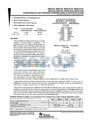 SN54192 datasheet - SYNCHRONOUS 4-BIT UP/DOWN COUNTERS (DUAL CLOCK WITH CLEAR)