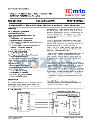 X84640-1.8 datasheet - Advanced MPS Micro Port Saver EEPROM with Block Lock Protection