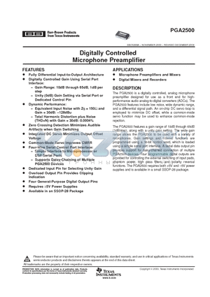 PGA2500 datasheet - Digitally Controlled Microphone Preamplifier