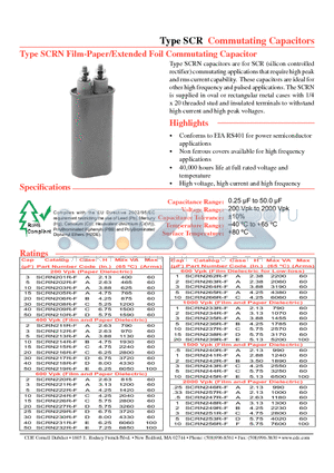 SCRN221R-F datasheet - Commutating Capacitors Film-Paper/Extended Foil Commutating Capacitor