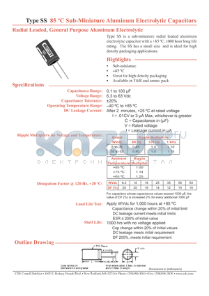 SS100M050ST datasheet - 85 jC Sub-Miniature Aluminum Electrolytic Capacitors