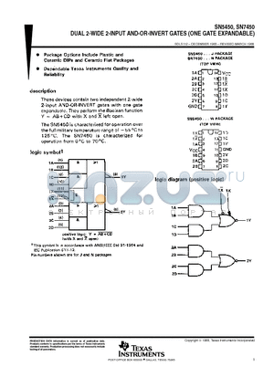 SN5450 datasheet - DUAL 2-WIDE 2-INPUT AND-OR-INVERT GATES ONE GATE EXPANDABLE