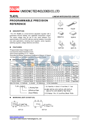 TL431L datasheet - PROGRAMMABLE PRECISION REFERENCE