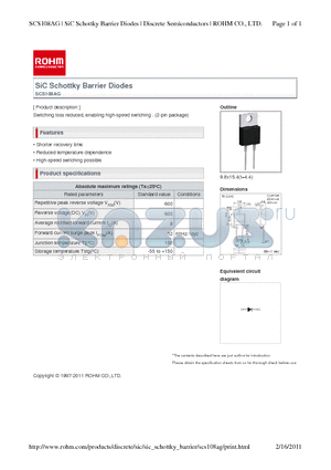 SCS108AG datasheet - SiC Schottky Barrier Diodes