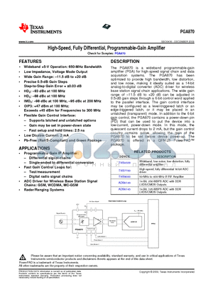 PGA870 datasheet - High-Speed, Fully Differential, Programmable-Gain Amplifier