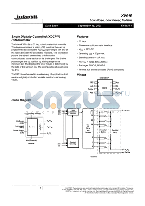 X9015UM8I-2.7 datasheet - Low Noise, Low Power Volatile