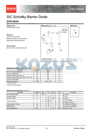 SCS120AG datasheet - SiC Schottky Barrier Diode