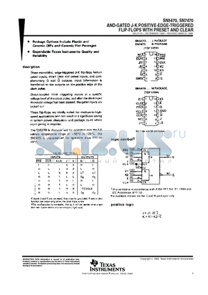 SN5470 datasheet - AND-GATED J-K POSITIVE-EDGE-TRIGGERED FLIP-FLOPS WITH PRESET AND CLEAR