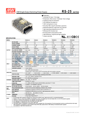 RS-25-48 datasheet - 25W Single Output Switching Power Supply