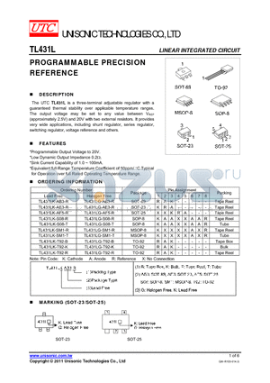 TL431LG-S08-T datasheet - PROGRAMMABLE PRECISION REFERENCE