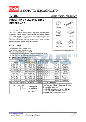 TL431LK-T92-6-B datasheet - PROGRAMMABLE PRECISION REFERENCE