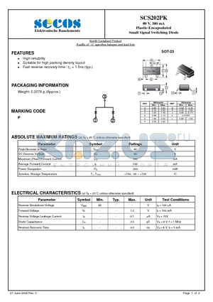 SCS202PK datasheet - Plastic-Encapsulated Small Signal Switching Diode