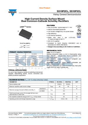 SS103CL-M3-87A datasheet - High Current Density Surface Mount Dual Common-Cathode Schottky Rectifiers