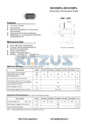 SS1020FL datasheet - Surface Mount Schottky Barrier Diodes