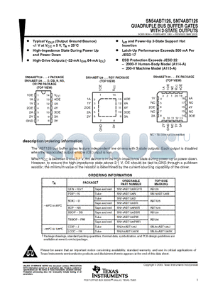 SN54ABT126 datasheet - QUADRUPLE BUS BUFFER GATES WITH 3-STATE OUTPUTS