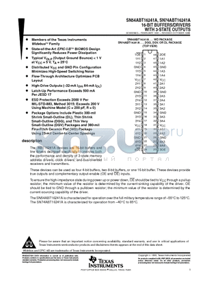 SN54ABT16241A datasheet - 16-BIT BUFFERS/DRIVERS WITH 3-STATE OUTPUTS