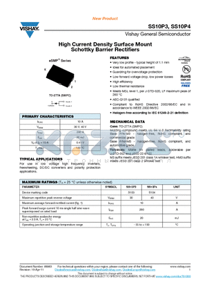 SS10P4-M3-86A datasheet - High Current Density Surface Mount Schottky Barrier Rectifiers