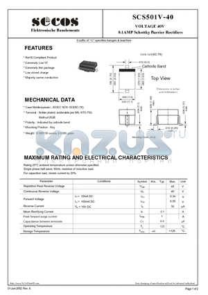 SCS501V-40 datasheet - 0.1AMP Schottky Barrier Rectifiers