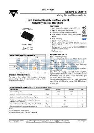 SS10P6-E3/86A datasheet - High Current Density Surface Mount Schottky Barrier Rectifiers