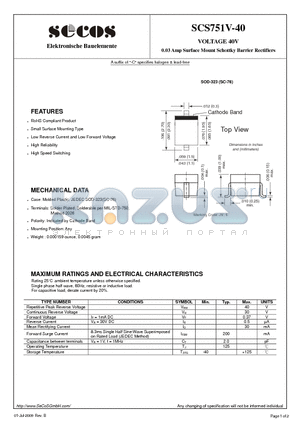 SCS751V-40 datasheet - 0.03 Amp Surface Mount Schottky Barrier Rectifiers