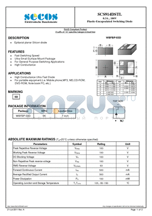 SCS914DSTL datasheet - 0.3A , 100V Plastic-Encapsulated Switching Diode