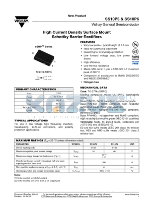 SS10P6HE3/87A datasheet - High Current Density Surface Mount Schottky Barrier Rectifiers