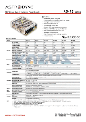 RS-75-12 datasheet - 75W Single Output Switching Power Supply
