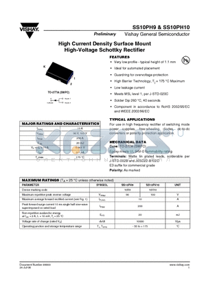 SS10PH10 datasheet - High Current Density Surface Mount High-Voltage Schottky Rectifier