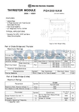 PGH20016AM datasheet - THYRISTOR MODULE 200A / 1600V