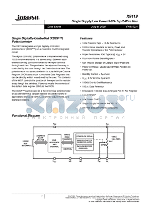 X9119 datasheet - Single Digitally-Controlled (XDCP) Potentiometer