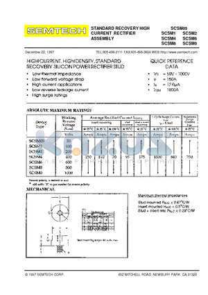 SCSM05 datasheet - STANDARD RECOVERY HIGH CURRENT RECTIFIER ASSEMBLY