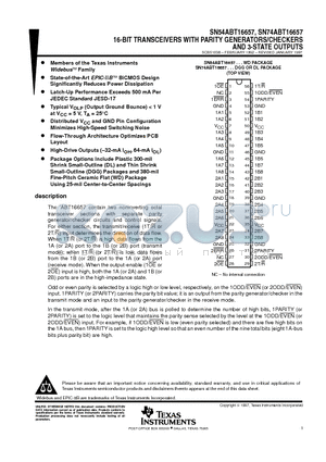 SN54ABT16657WD datasheet - 16-BIT TRANSCEIVERS WITH PARITY GENERATORS/CHECKERS AND 3-STATE OUTPUTS