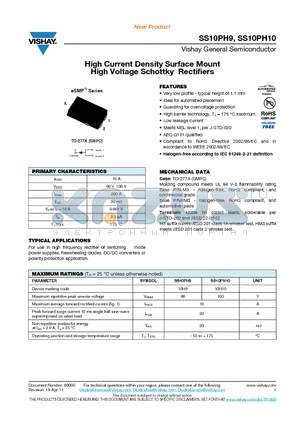 SS10PH9_11 datasheet - High Current Density Surface Mount High Voltage Schottky Rectifiers