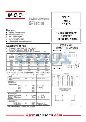 SS110 datasheet - 1 Amp Schottky Rectifier 20 to 100 Volts
