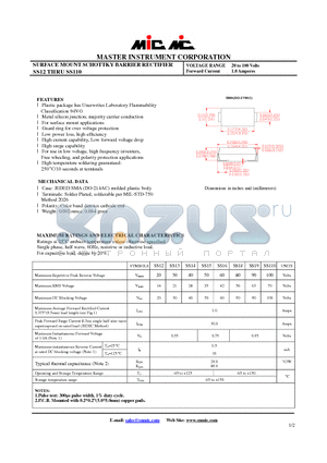 SS110 datasheet - SURFACE MOUNT SCHOTTKY BARRIER RECTIFIER