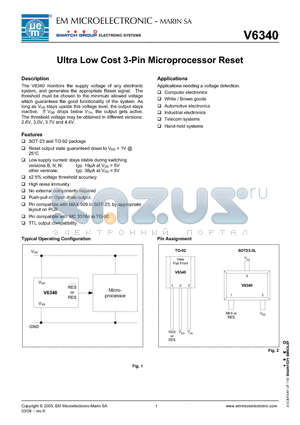 V6340LSP3B datasheet - Ultra Low Cost 3-Pin Microprocessor Reset