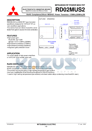 RD02MUS2 datasheet - RoHS Compliance,Silicon MOSFET Power Transistor 175MHz,520MHz,2W