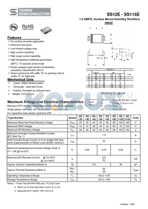 SS110E datasheet - 1.0 AMPS. Surface Mount Schottky Rectifiers