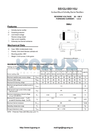 SS110J datasheet - Surface Mount Schottky Barrier Rectifiers