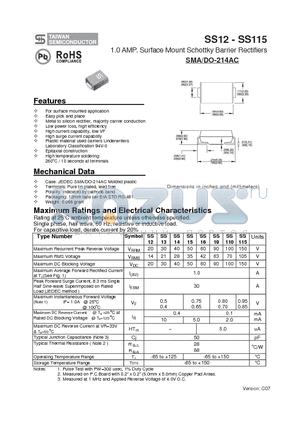 SS115 datasheet - 1.0 AMP. Surface Mount Schottky Barrier Rectifiers