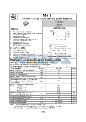 SS115 datasheet - 1.0 AMP. Surface Mount Schottky Barrier Rectifiers