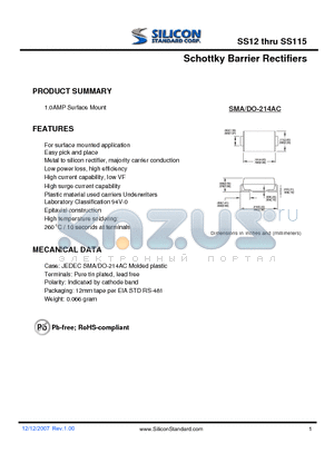 SS115 datasheet - Schottky Barrier Rectifiers