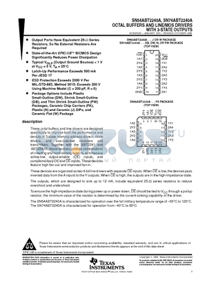 SN54ABT2240A datasheet - OCTAL BUFFERS AND LINE/MOS DRIVERS WITH 3-STATE OUTPUTS