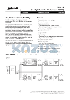 X9241A datasheet - Quad Digital Controlled Potentionmeters (XDCP)