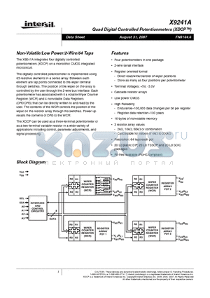 X9241A datasheet - Quad Digital Controlled Potentionmeters (XDCP)