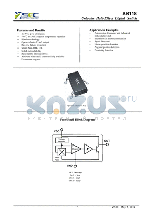 SS118 datasheet - Unipolar Hall-Effect Digital Switch