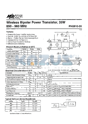 PH0810-35 datasheet - Wireless bipolar power transistor, 35W 850-960MHz